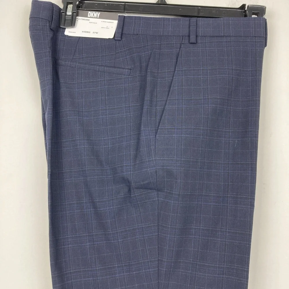 DKNY Mens Modern‎ fit 2-pc Suit Jacket 40L Navy Blue Solid Plaid Pants 35W 33L